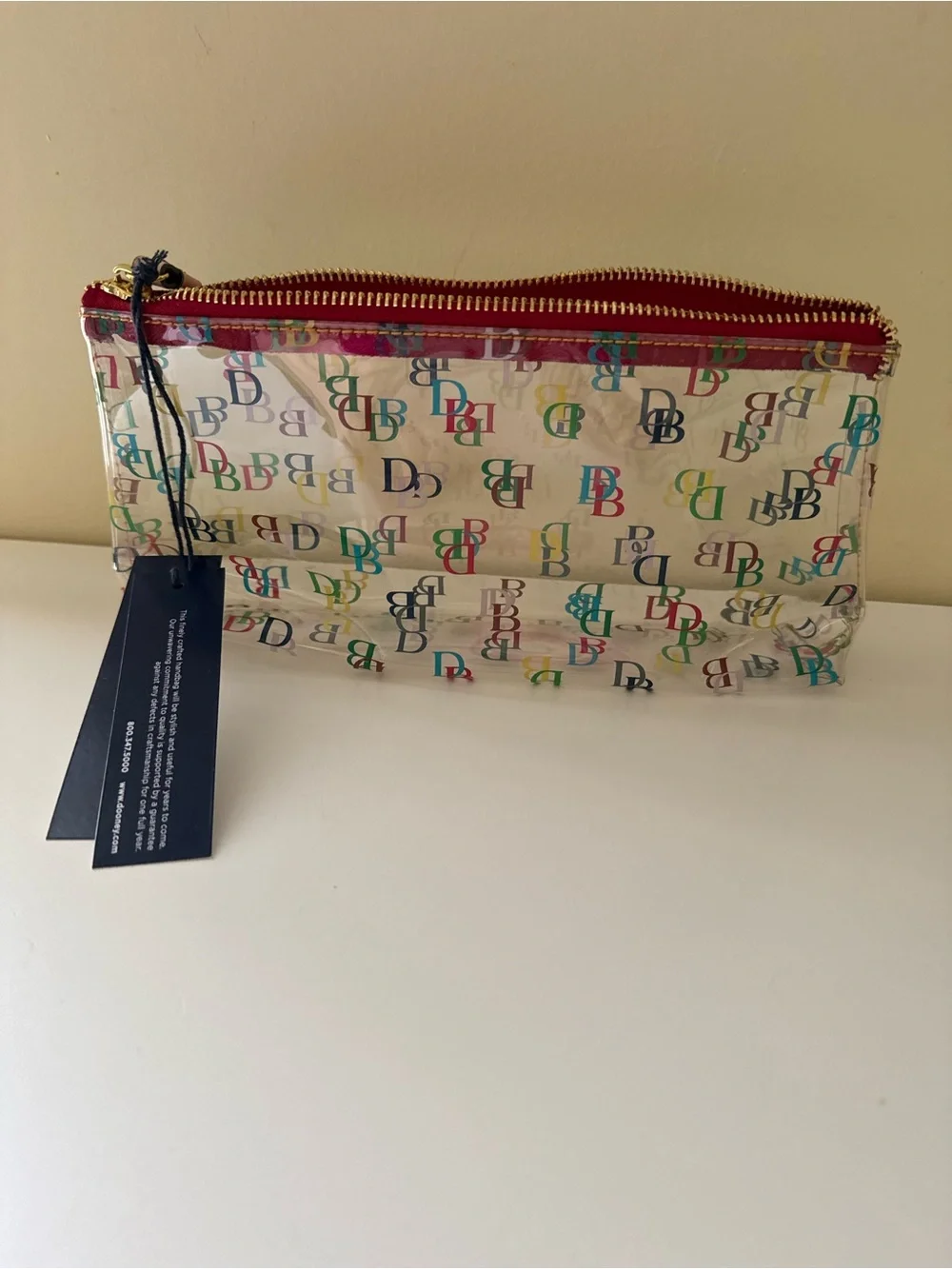 Brand New Dooney & Bourke IT On The Go Clear Signature Cosmetic Case See Through